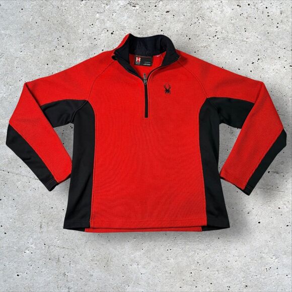 Spyder Core Sweater Men’s Medium Red Black 1/4 Zip Pullover Fleece Outerwear - Picture 1 of 12